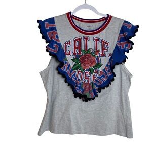 Maeve Anthropologie Reworked Sporty Tee w/Ruffle Red/Blue/Gray Sz XL NWT